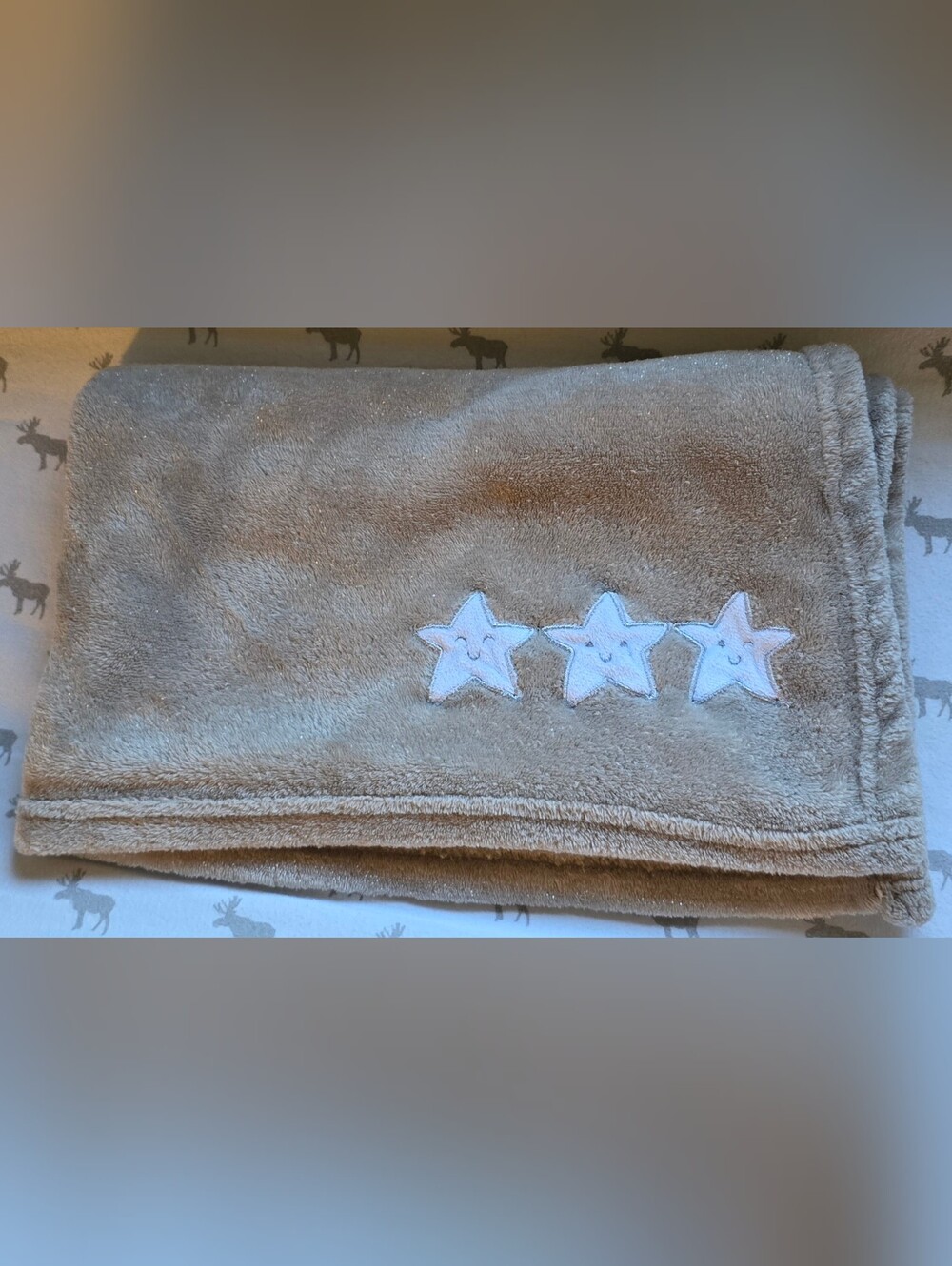 Mushroom/Taupe Unisex Baby Blanket w/Glitter Thread 3 Stars